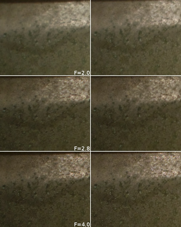 Ostrość (po lewej Pentax-M SMC 35/2, po prawej Canon FDn 35/2)